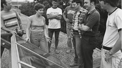 Student researchers at the University of Florida, Gainesville work on a solar-powered generator, 1977.