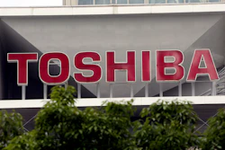This photo shows the company logo of Toshiba Corp. displayed in front of its headquarters in Tokyo on May 26, 2017.