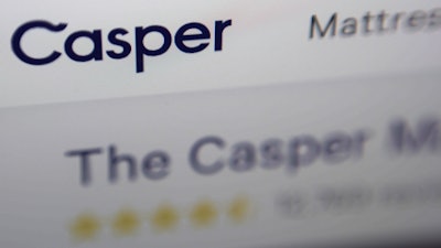 This Aug. 8, 2018, file photo shows the Casper logo on the company's website, on a computer screen in New York. Casper Sleep is being taken private in a deal with Durational Capital Management that sent the mattress maker’s stock soaring more than 94% before the market open on Monday, Nov. 15, 2021.