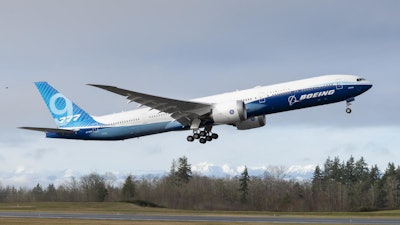Pictured is the 777X jetliner which is based on the 777 and 787 Dreamliner.