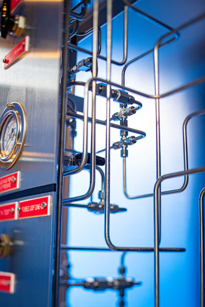 Figure 1. Single bent tubes can make several directional changes (shown) compared to pipe, which requires a series of fitting connections to change direction.