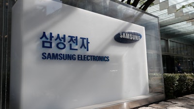 The logo of Samsung Electronics is seen outside the Samsung Electronics Seocho building in Seoul, South Korea, on Oct. 25, 2020. Samsung Electronics on Thursday, Oct. 28, 2021 reported its highest quarterly profit in three years as it continues to see robust global demand for its computer memory chips.