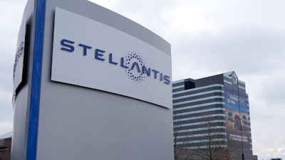 The Stellantis sign outside is shown on Jan. 19, 2021 at the Chrysler Technology Center in Auburn Hills, Mich. Stellantis is recalling more than 240,000 diesel heavy-duty trucks, Wednesday, Nov. 17, mainly in North America to fix fuel pumps that can fail and cause engine stalling.