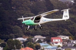 The ElectricAir plane is on approach before landing at Wellington Airport in Wellington, New Zealand, Monday, Nov. 1, 2021. Seeking to highlight the potential for green aviation as a pivotal climate change conference opened in Glasgow, New Zealand pilot Gary Freedman made the first-ever flight over Cook Strait in an electric plane.