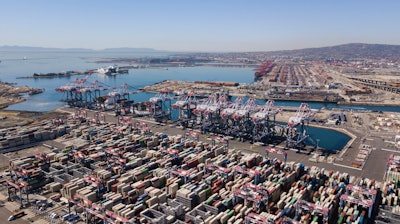 Aerial view of the Long Beach and Los Angeles ports.