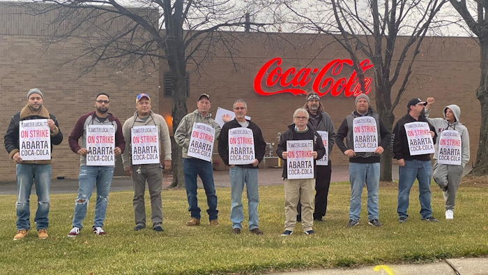Teamsters Local 773 union members picketing outside the ABARTA Coca-Cola Beverages distribution center in Bethlehem, PA.