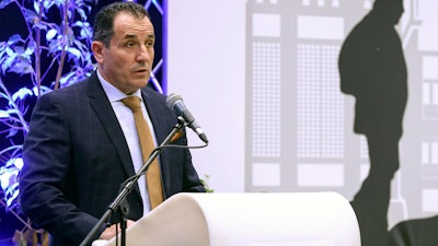 Bosnian Minister of Security Selmo Cikotic attends a conference on migration in Sarajevo, Nov. 18, 2021.