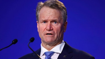 CEO and Chairman of the Bank of America Brian Moynihan speaks during the UN Climate Change Conference COP26 in Glasgow, Scotland, Nov. 2, 2021. Moynihan said consumers are spending “at a faster rate” than he’s ever seen but he remains concerned as to how inflation and supply-chain issues will influence the economy going into the winter.