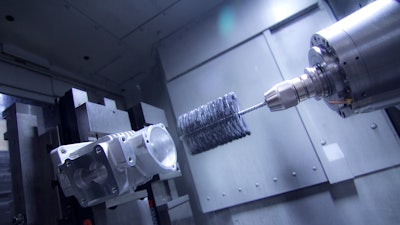 By integrating abrasive tools in the machining process, complex parts with cross-drilled holes and other difficult-to-access features can be deburred, honed, surface finished, etc. in-house, at less cost