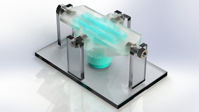 A rendered image of the vocal cord bioreactor for testing the hydrogels.
