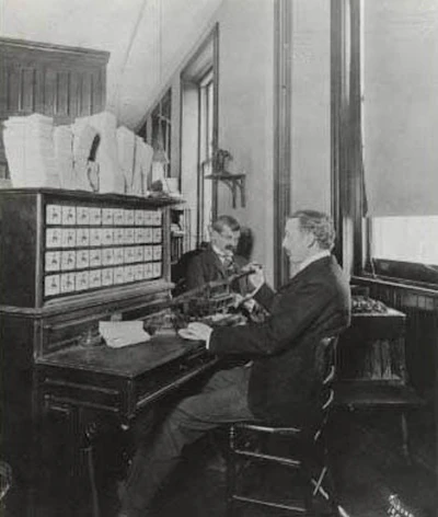 The Hollerith electric tabulating machine in use in 1902.