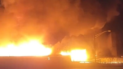 Image from video showing a fire near a chemical plant in Passaic, N.J., Jan. 14, 2022,