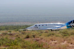 In this July 11, 2021, file photo the Virgin Galactic rocket plane, with founder Richard Branson and other crew members on board, lands back in Spaceport America near Truth or Consequences, N.M. New Mexico lawmakers are considering taxing tickets purchased by Virgin Galactic passengers. A bipartisan bill introduced in the state Legislature seeks to close a loophole that excluded spaceflight passenger tickets from gross receipts taxes.