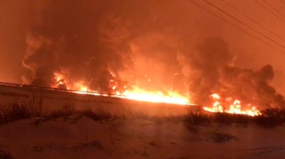 The state-run Anadolu Agency reported that the blast late Tuesday in Kahramanmaras province caused a huge fire that forced authorities to also shut down a highway. No one was hurt in the explosion.