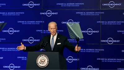 Vice President Joe Biden speaks at the Edward M. Kennedy Institute for the United States Senate, on Oct. 19, 2016 in Boston, about the White House's cancer 'moonshot' initiative.