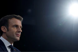 French President Emmanuel Macron at an informal meeting of European space ministers, Toulouse, France, Feb. 16, 2022.