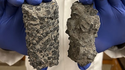 Comparison of a concrete sample coated with nano-modified sealer (left) versus untreated concrete (right).