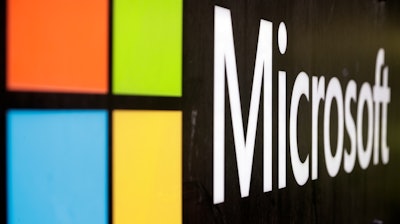 The Microsoft company logo is displayed at their offices in Sydney, Australia, on Wednesday, Feb. 3, 2021.