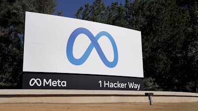 Facebook's Meta logo sign is seen at the company headquarters in Menlo Park, Calif., on, Oct. 28, 2021. Meta, Facebook’s parent company, hired a Republican consulting firm called Targeted Victory to “orchestrate a nationwide campaign” against TikTok, The Washington Post reported on Wednesday, March 30, 2022.