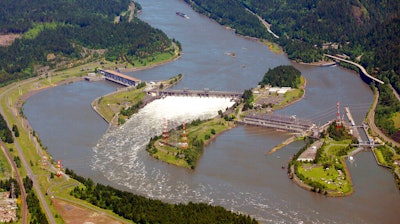This June 3, 2011 photo, shows Bonneville Dam near Cascade Locks, Ore. The U.S. Environmental Protection Agency on Thursday, March 17, 2022, added Bradford Island, which is next to the dam, and surrounding waters of the Columbia River to its Superfund list of toxic waste sites. The U.S. Army Corps of Engineers for years dumped toxic waste on the island.