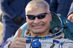 NASA astronaut Mark Vande Hei gives the thumbs up outside the Soyuz MS-19 spacecraft after he landed with Russian cosmonauts Anton Shkaplerov and Pyotr Dubrov in a remote area near the town of Zhezkazgan, Kazakhstan on Wednesday, March 30, 2022.