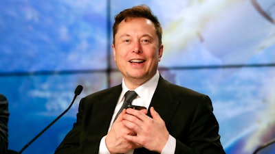 Elon Musk founder, CEO, and chief engineer/designer of SpaceX speaks during a news conference after a Falcon 9 SpaceX rocket test flight at the Kennedy Space Center in Cape Canaveral, Fla, Jan. 19, 2020. Musk won't be joining Twitter's board of directors as previously announced. The tempestuous billionaire remains Twitter’s largest shareholder.