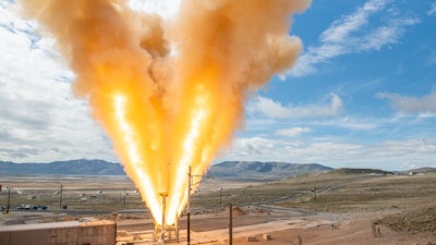 The abort motor for NASA’s Orion spacecraft Launch Abort System completes its final qualification test at the Northrop Grumman Promontory, Utah, test area.