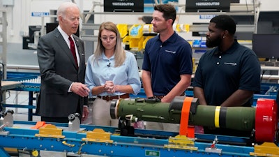 President Joe Biden speaks during tour of the Lockheed Martin Pike County Operations facility where Javelin anti-tank missiles are manufactured, Tuesday, May 3, 2022, in Troy, Ala.