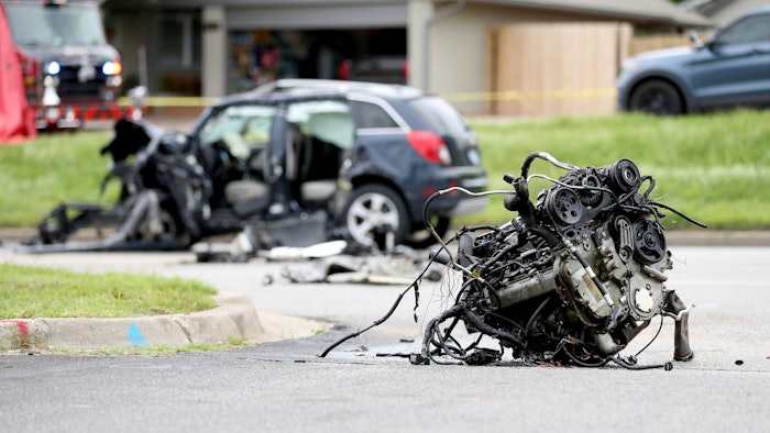The scene of a fatality car crash, June 2, 2021, in Tulsa, Okla. Nearly 43,000 people were killed on U.S. roads last year, the highest number in 16 years as Americans returned to the highways after the pandemic forced many to stay at home. The 10.5% jump over 2020 numbers was the largest percentage increase since the National Highway Traffic Safety Administration began its fatality data collection system in 1975.
