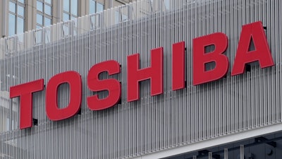 The logo of Toshiba Corp. is seen at a company's building in Kawasaki near Tokyo, on Feb. 19, 2022. Troubled Japanese technology giant Toshiba announced some additions to its proposed leadership Thursday, May 26, 2022, ahead of a shareholders’ meeting next month.
