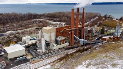 The Greenidge Generation bitcoin mining facility, in a former coal plant by Seneca Lake in Dresden, New York, is shown in this photo from Nov. 29, 2021.