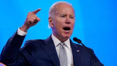 President Joe Biden addresses the AFL-CIO convention, Tuesday, June 14, 2022, in Philadelphia.