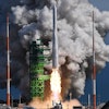 The Nuri rocket, the first domestically produced space rocket, lifts off from a launch pad at the Naro Space Center in Goheung, South Korea, Tuesday, June 21, 2022. South Korea launched its first domestically built space rocket on Tuesday in the country's second attempt, months after its earlier liftoff failed to place a payload into orbit.