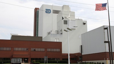 An Abbott Laboratories manufacturing plant is shown in Sturgis, Mich., on Sept. 23, 2010. Severe weather has forced Abbott Nutrition to pause production at a Michigan baby formula factory that had just restarted. The company said late Wednesday, June 15, 2022 that production for its EleCare specialty formula has stopped, but it has enough supply to meet needs until more formula can be made.