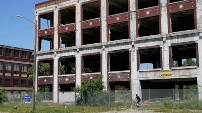 Exterior of the Packard Plant on Detroit's east side, Thursday, June 30, 2022. The factory built in the early 1900s turned out high-end cars into the 1950s. It was considered one of the city's automotive jewels, but now is among the nation's most notorious examples of urban blight. Parts of the 3.5 million-square-foot, 40-acre Packard plant complex will be demolished by the year's end.