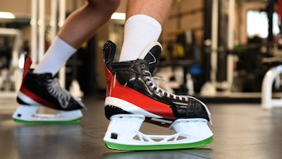 Vegas Golden Knights NHL hockey team defenseman Brayden McNabb works out in DriBlades that were developed for off-ice training for hockey players, at Kelly Riou’s Next Level Training Centre in Saskatoon, Saskatchewan, Thursday, June 16, 2022.