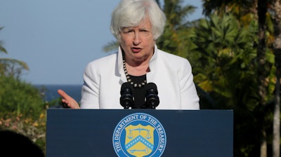 U.S. Treasury Secretary Janet Yellen speaks during a news conference in Nusa Dua, Bali, Indonesia on Thursday, July 14, 2022. Yellen and other top financial officials of the Group of 20 rich and industrial nations are gathering in the Indonesian island of Bali for meetings that begin Friday.
