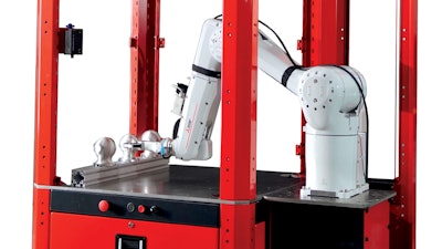 The Mitsubishi LoadMate Plus Machine Tending Robotics Cell is a compact heavy-duty portable robotic cell that can handle payloads up to 20 kg with reaches up to 1,388 mm.