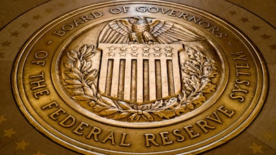 Seal of the Board of Governors of the United States Federal Reserve System at the Eccles Federal Reserve Board Building in Washington, Feb. 5, 2018.