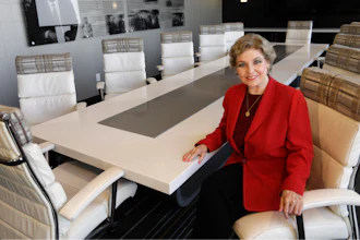 Betsy Berkhemer-Credaire, CEO of 50/50 Women on Boards, in the Tom Bradley Conference Room at City Club LA in downtown Los Angeles, Sept. 3, 2021.