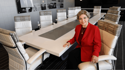 Betsy Berkhemer-Credaire, CEO of 50/50 Women on Boards, in the Tom Bradley Conference Room at City Club LA in downtown Los Angeles, Sept. 3, 2021.