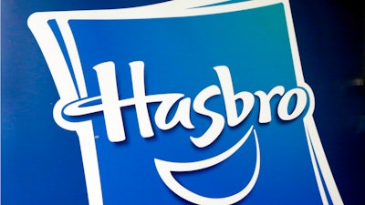 This April 26, 2018, file photo, shows the Hasbro logo in New York.
