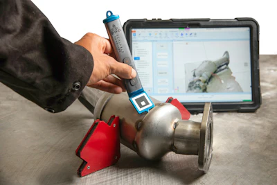 The Scalable programming platform allows an operator to teach the robot the positions of the welds by clicking a handheld stylus along the desired approach, path and departure points of the weld.