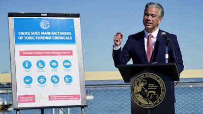 California Attorney General Rob Bonta at a news conference announcing a lawsuit against manufacturers of toxic chemicals, San Francisco, Nov. 10, 2022.