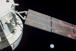 This image provided by NASA shows flight Day 9 imagery that NASA's Orion spacecraft captured looking back at the Earth from a camera mounted on one of its solar arrays.