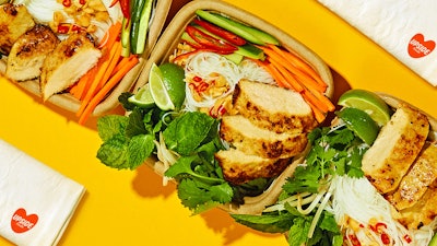 Noodle bowls with Upside's cultivated chicken.