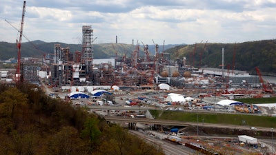 In this May 12, 2020 file photo, construction is seen on the Shell Chemicals Beaver County ethane cracker plant in Potter Township, Pa.