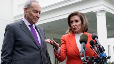 Senate Majority Leader Chuck Schumer, D-N.Y., and House Speaker Nancy Pelosi, D-Calif., at the White House, Nov. 29, 2022.