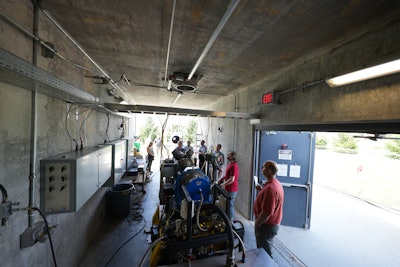 Students at Virginia Tech conduct tests on an airplane engine.