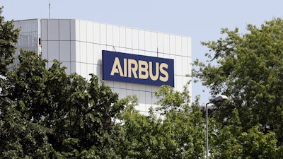 The logo of Airbus group is displayed in Toulouse, south of France, on July 9, 2020.